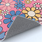 Groovy Floral Retro Garden 60s 70s Flower Pattern Pink Blue Yellow Rug Gallery Image 4