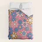 Groovy Floral Retro Garden 60s 70s Flower Pattern Pink Blue Yellow Duvet Cover Gallery Image 6