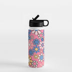 Groovy Floral Retro Garden 60s 70s Flower Pattern Pink Blue Yellow Water Bottle Gallery Image 1