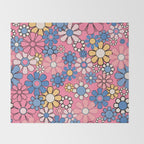 Groovy Floral Retro Garden 60s 70s Flower Pattern Pink Blue Yellow Throw Blanket Gallery Image 2
