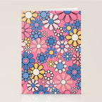 Groovy Floral Retro Garden 60s 70s Flower Pattern Pink Blue Yellow Stationery Card Gallery Image 2