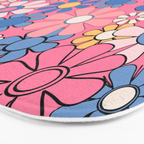 Groovy Floral Retro Garden 60s 70s Flower Pattern Pink Blue Yellow Bath Mat Gallery Image 3