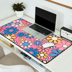 Groovy Floral Retro Garden 60s 70s Flower Pattern Pink Blue Yellow Desk Mat Gallery Image 2