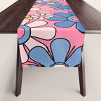 Groovy Floral Retro Garden 60s 70s Flower Pattern Pink Blue Yellow Table Runner Gallery Image 1