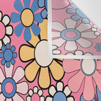 Groovy Floral Retro Garden 60s 70s Flower Pattern Pink Blue Yellow Wall Tapestry Gallery Image 3