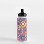 Groovy Floral Retro Garden 60s 70s Flower Pattern Pink Blue Yellow Water Bottle Gallery Image 2