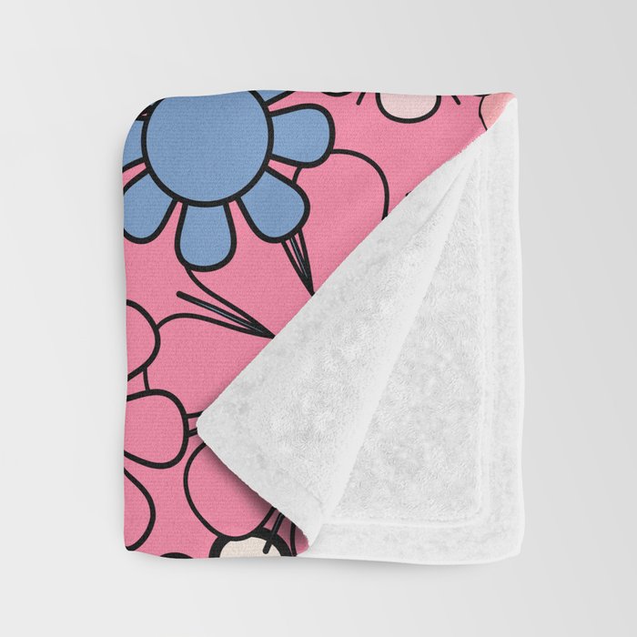 Groovy Floral Retro Garden 60s 70s Flower Pattern Pink Blue Yellow Throw Blanket Gallery Image 3