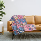 Groovy Floral Retro Garden 60s 70s Flower Pattern Pink Blue Yellow Throw Blanket Gallery Image 1
