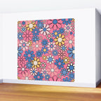 Groovy Floral Retro Garden 60s 70s Flower Pattern Pink Blue Yellow Wall Mural Gallery Image 2