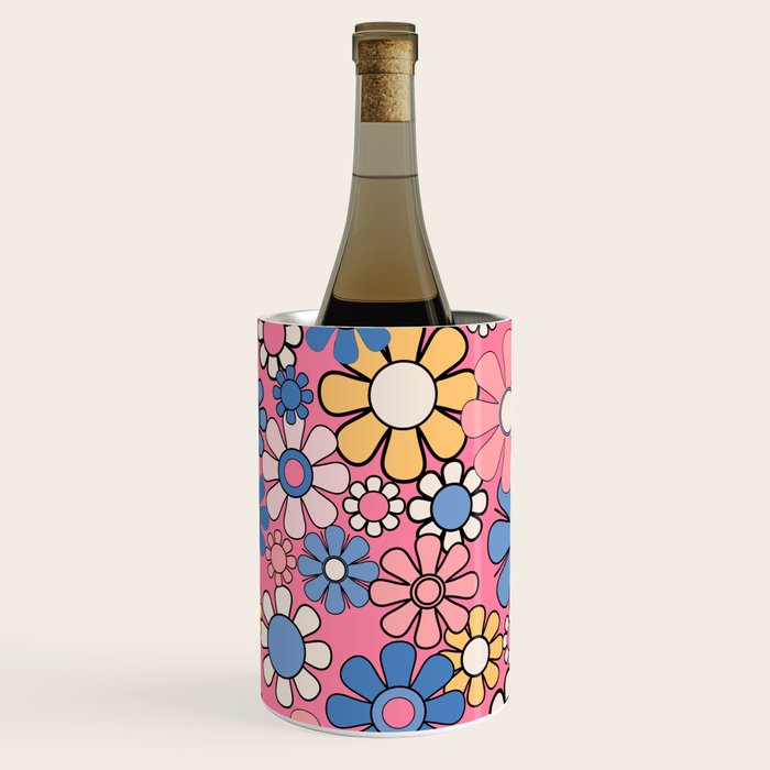 Groovy Floral Retro Garden 60s 70s Flower Pattern Pink Blue Yellow Wine Chiller Gallery Image 3