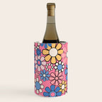 Groovy Floral Retro Garden 60s 70s Flower Pattern Pink Blue Yellow Wine Chiller Gallery Image 3