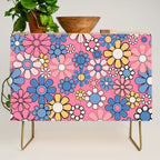 Groovy Floral Retro Garden 60s 70s Flower Pattern Pink Blue Yellow Credenza Gallery Image 1