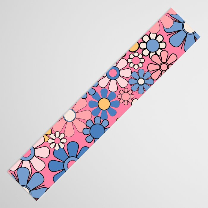 Groovy Floral Retro Garden 60s 70s Flower Pattern Pink Blue Yellow Table Runner Gallery Image 3