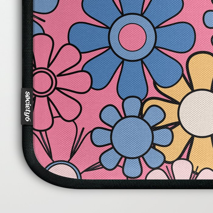 Groovy Floral Retro Garden 60s 70s Flower Pattern Pink Blue Yellow Laptop Sleeve Gallery Image 3