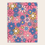 Groovy Floral Retro Garden 60s 70s Flower Pattern Pink Blue Yellow Poster Gallery Image 4