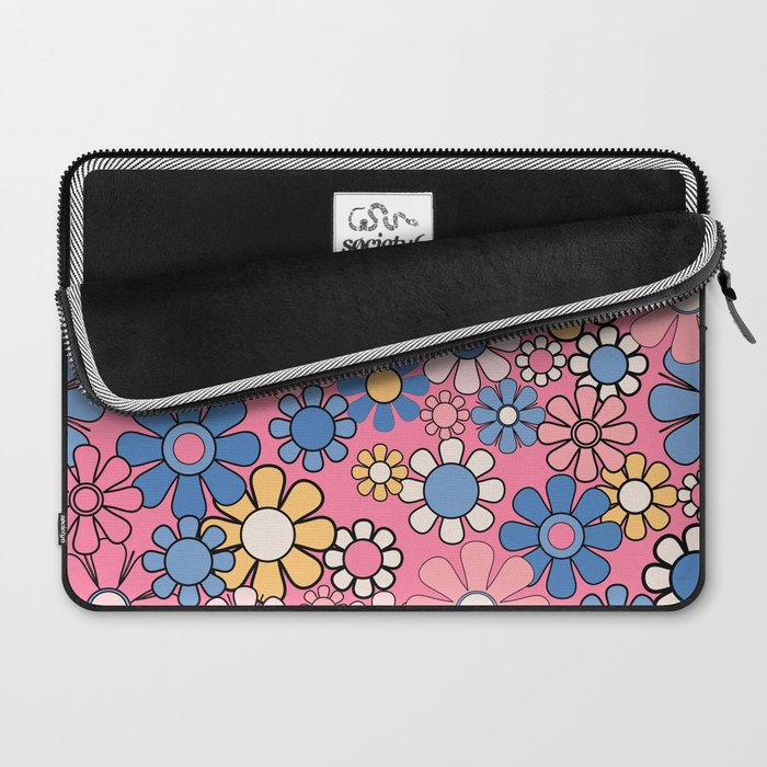 Groovy Floral Retro Garden 60s 70s Flower Pattern Pink Blue Yellow Laptop Sleeve Gallery Image 2