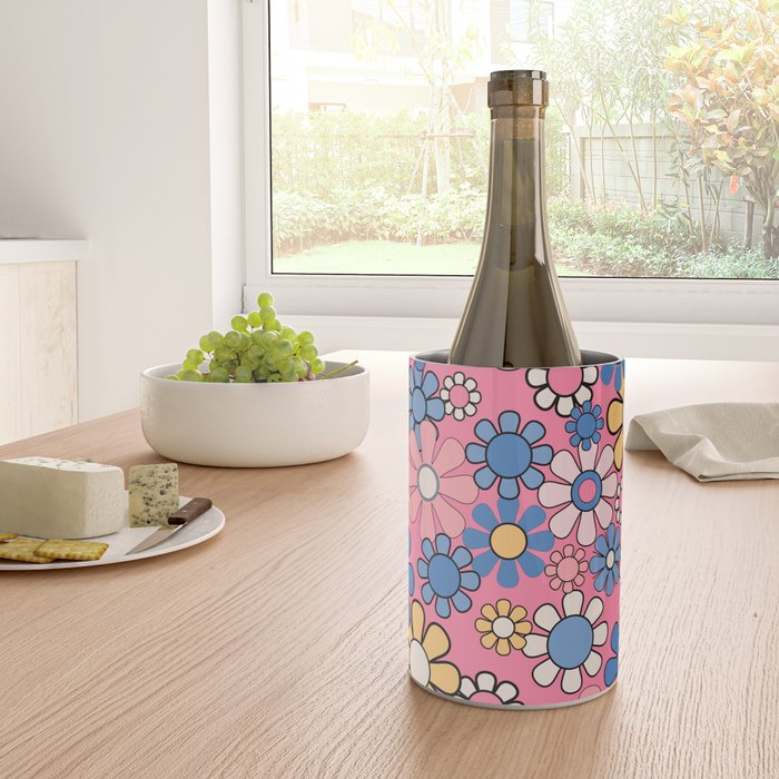 Groovy Floral Retro Garden 60s 70s Flower Pattern Pink Blue Yellow Wine Chiller Gallery Image 4