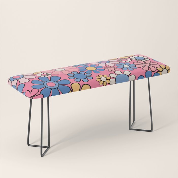 Groovy Floral Retro Garden 60s 70s Flower Pattern Pink Blue Yellow Bench Gallery Image 1