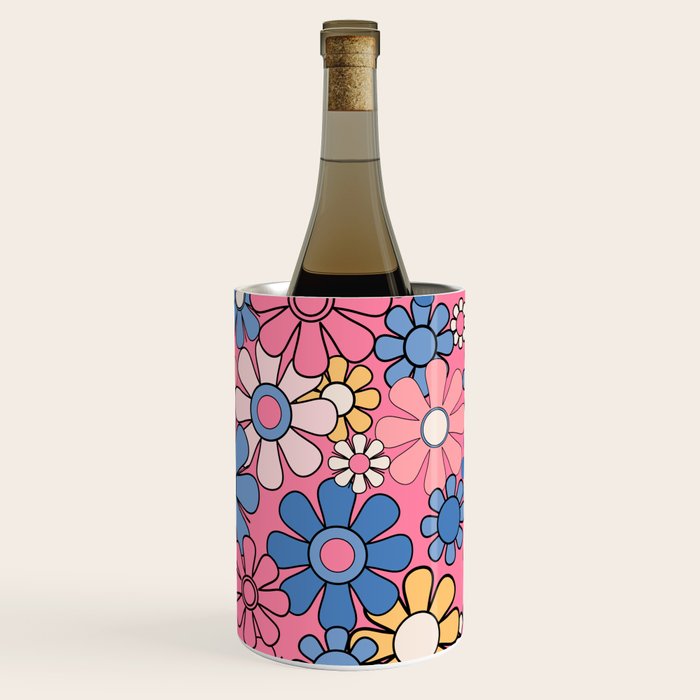 Groovy Floral Retro Garden 60s 70s Flower Pattern Pink Blue Yellow Wine Chiller Gallery Image 2