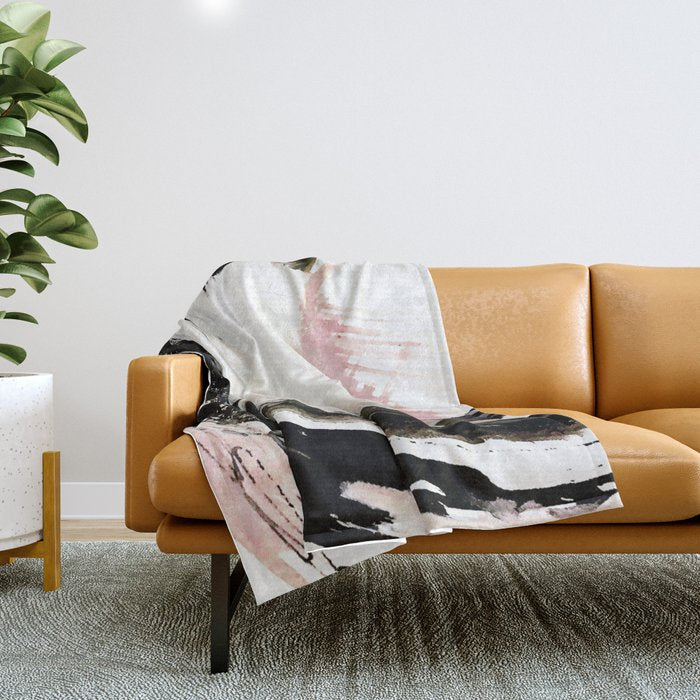 Crash: an abstract mixed media piece in black white and pink Throw Blanket Gallery Image 1