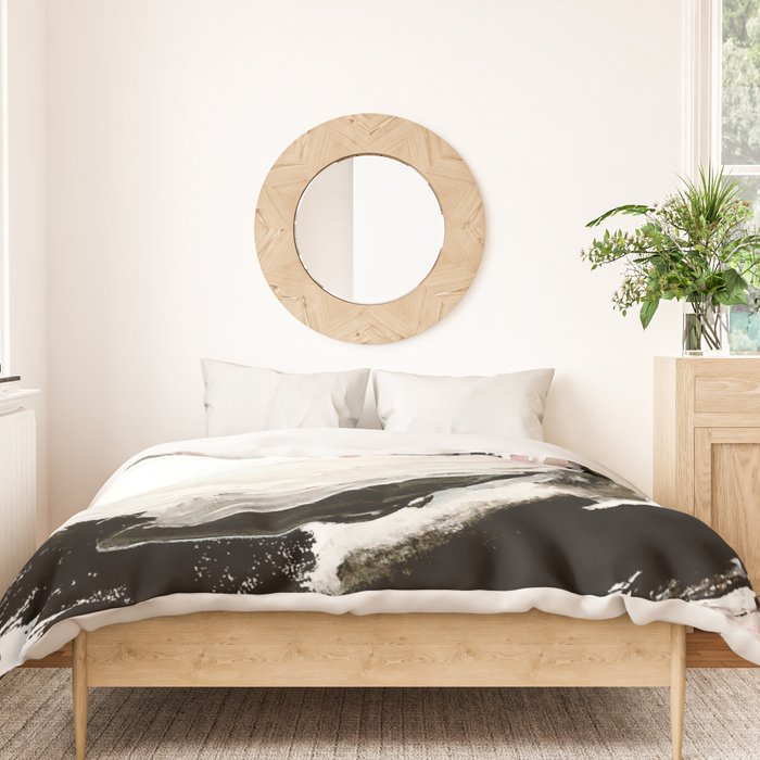 Crash: an abstract mixed media piece in black white and pink Duvet Cover Gallery Image 3