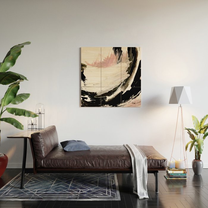 Crash: an abstract mixed media piece in black white and pink Wood Wall Art Gallery Image 2