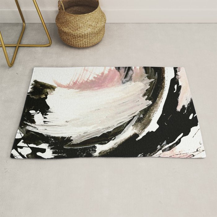 Crash: an abstract mixed media piece in black white and pink Rug Gallery Image 1