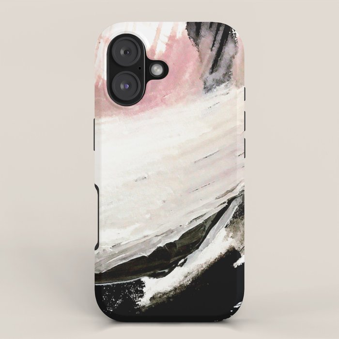 Crash: an abstract mixed media piece in black white and pink iPhone Case Gallery Image 1