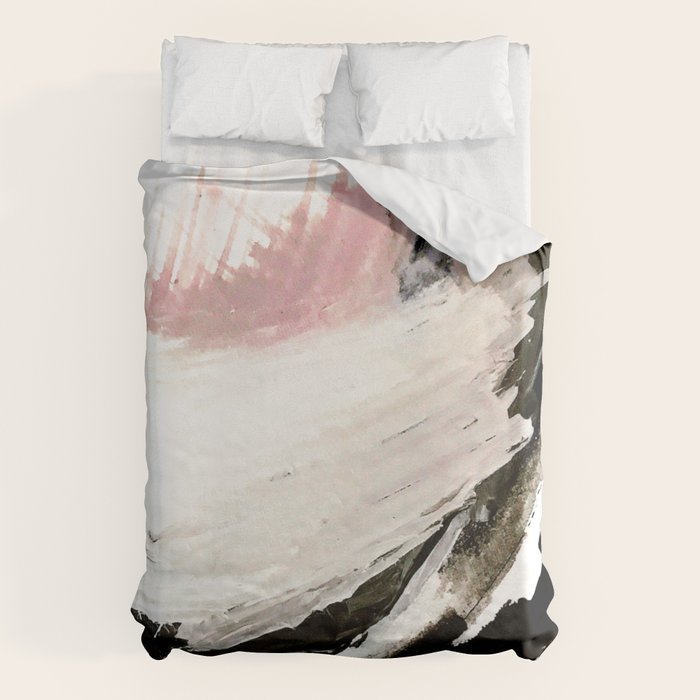 Crash: an abstract mixed media piece in black white and pink Duvet Cover Gallery Image 1