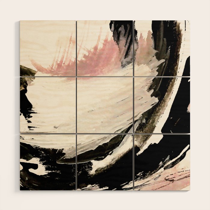 Crash: an abstract mixed media piece in black white and pink Wood Wall Art Gallery Image 1