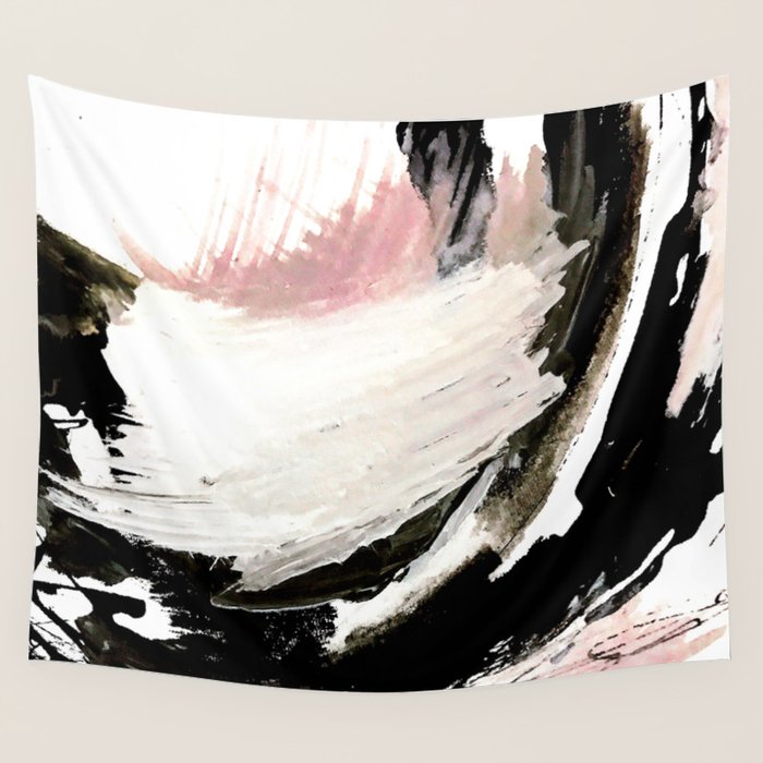 Crash: an abstract mixed media piece in black white and pink Wall Tapestry Gallery Image 1