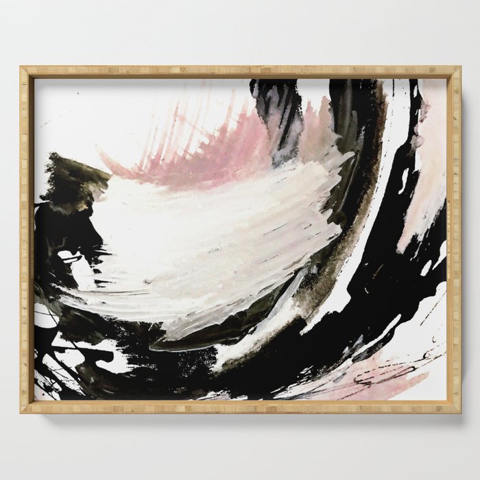 Crash: an abstract mixed media piece in black white and pink Serving Tray Gallery Image 1