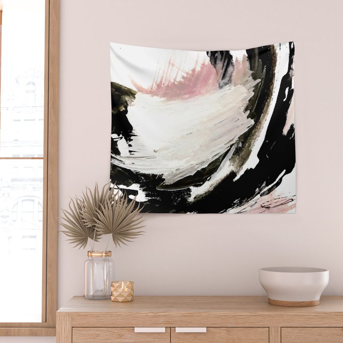 Crash: an abstract mixed media piece in black white and pink Wall Tapestry Gallery Image 2