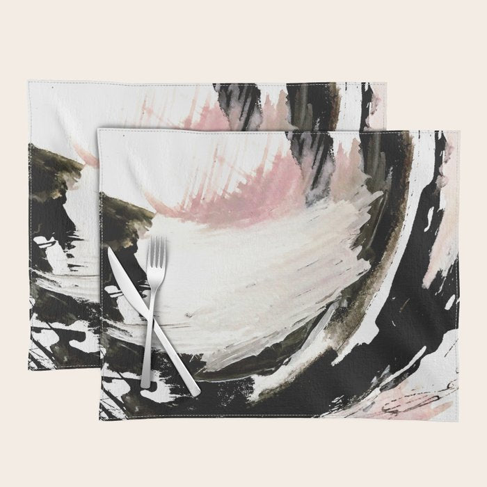 Crash: an abstract mixed media piece in black white and pink Placemat Gallery Image 1