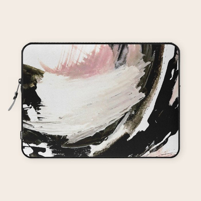 Crash: an abstract mixed media piece in black white and pink Laptop Sleeve Gallery Image 1