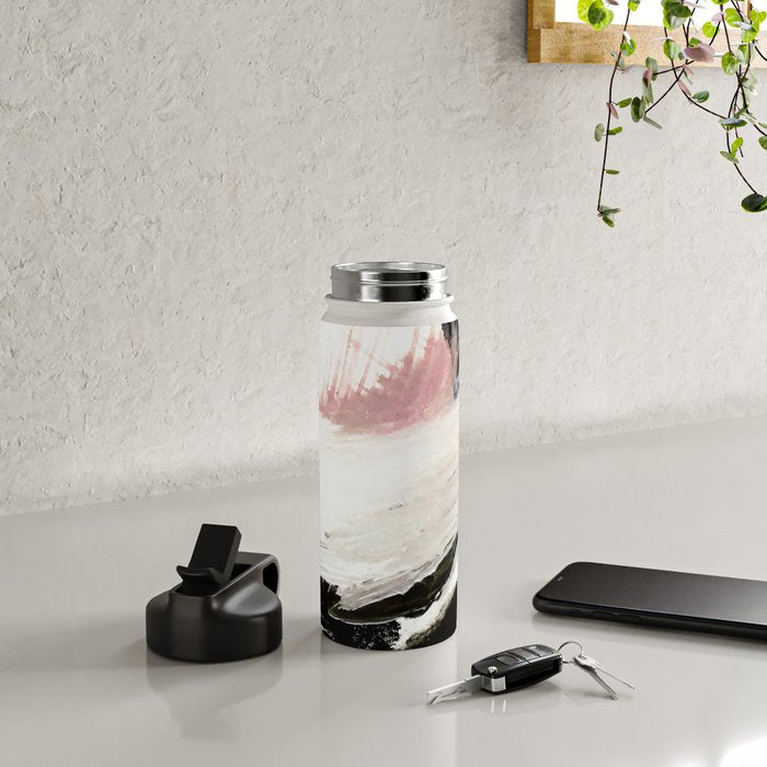 Crash: an abstract mixed media piece in black white and pink Water Bottle Gallery Image 5