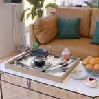Crash: an abstract mixed media piece in black white and pink Serving Tray Gallery Image 2