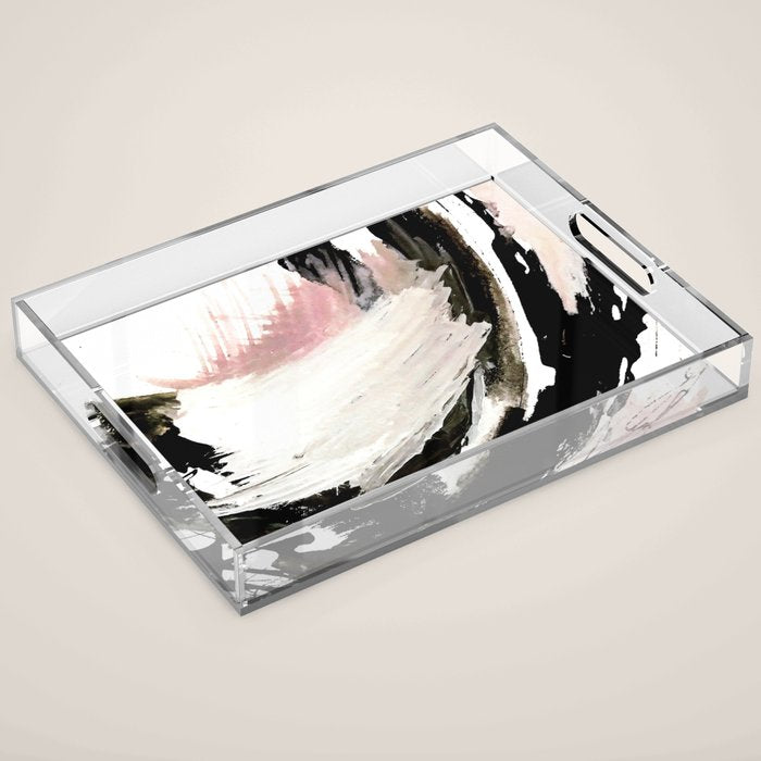 Crash: an abstract mixed media piece in black white and pink Acrylic Tray Gallery Image 1