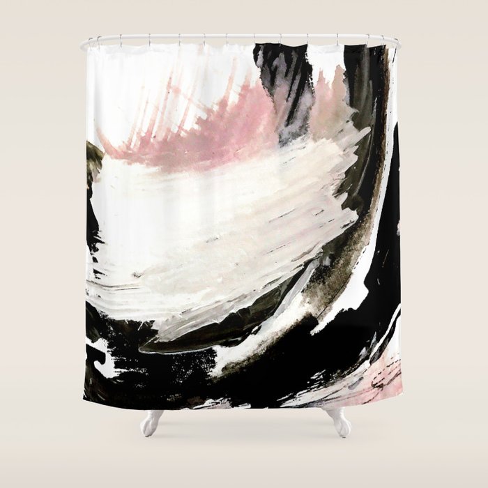 Crash: an abstract mixed media piece in black white and pink Shower Curtain Gallery Image 1