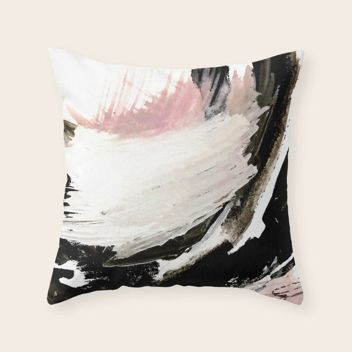 Crash: an abstract mixed media piece in black white and pink Throw Pillow Gallery Image 1
