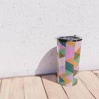 Retro Modern Pink Green Geometric Triangle Art Travel Mug Gallery Image 4