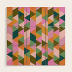 Retro Modern Pink Green Geometric Triangle Art Wood Wall Art Gallery Image 1