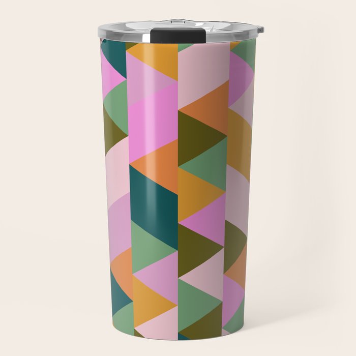 Retro Modern Pink Green Geometric Triangle Art Travel Mug Gallery Image 1