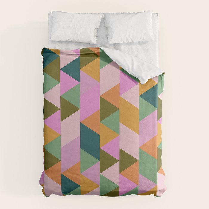 Retro Modern Pink Green Geometric Triangle Art Duvet Cover Gallery Image 1