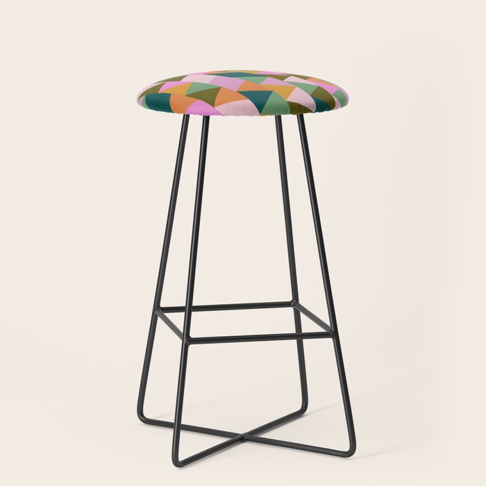Retro Modern Pink Green Geometric Triangle Art Stool Gallery Image 1