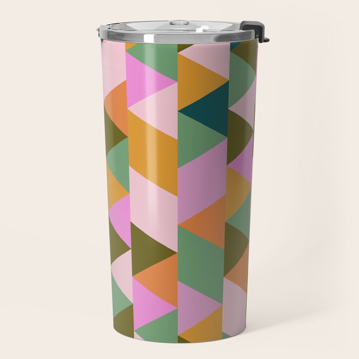 Retro Modern Pink Green Geometric Triangle Art Travel Mug Gallery Image 2