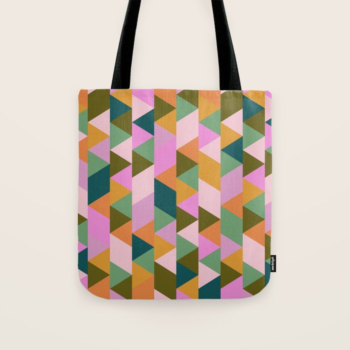Retro Modern Pink Green Geometric Triangle Art Tote Bag Gallery Image 1