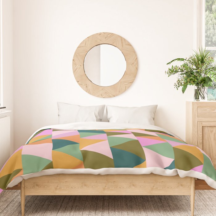 Retro Modern Pink Green Geometric Triangle Art Duvet Cover Gallery Image 3