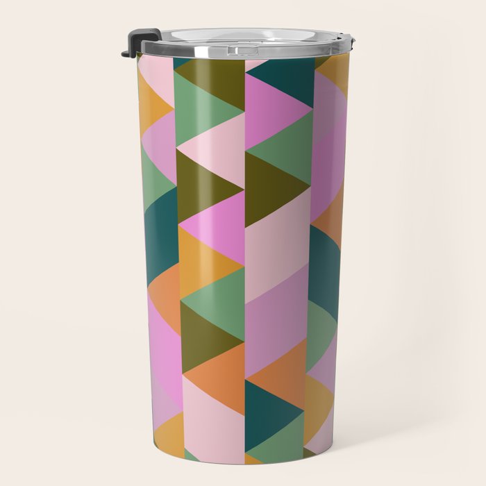 Retro Modern Pink Green Geometric Triangle Art Travel Mug Gallery Image 3