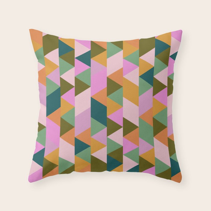 Retro Modern Pink Green Geometric Triangle Art Throw Pillow Gallery Image 6